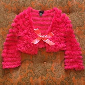 BCBG MaxAzria Rabbit Fur Bolero Fuchsia Pink